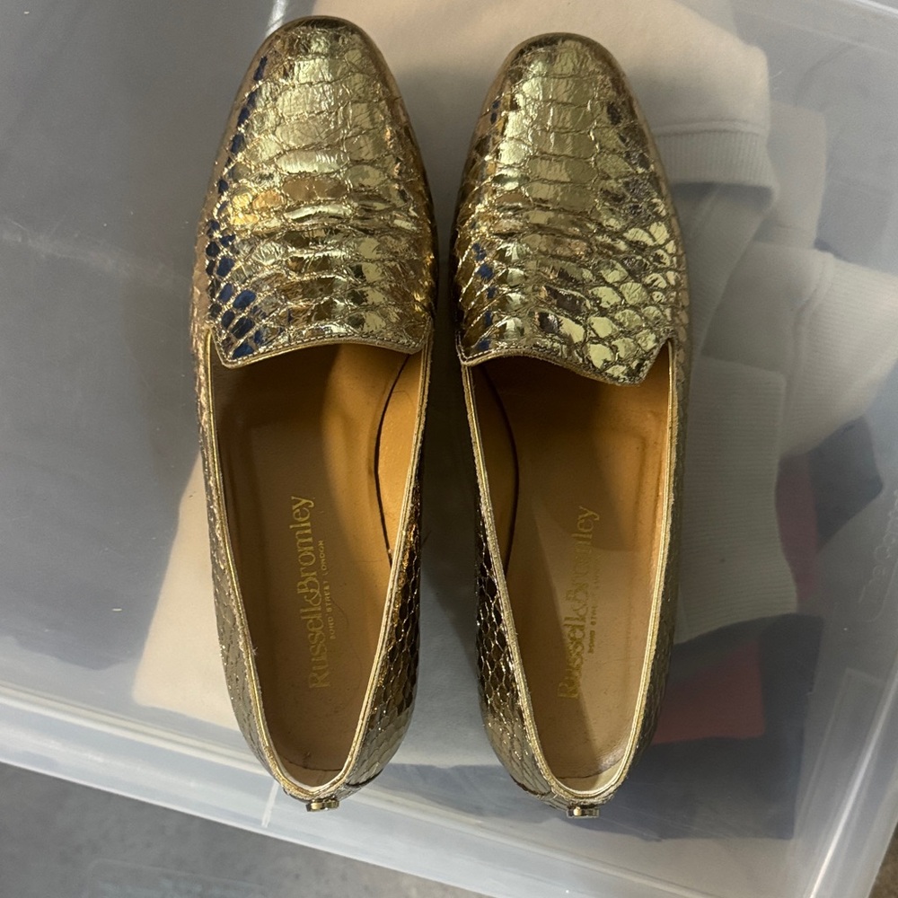 Russell & Bromley Metallic Gold Loafers for Women